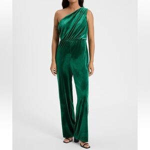 Velvet Emerald Green One-Shoulder Jumpsuit